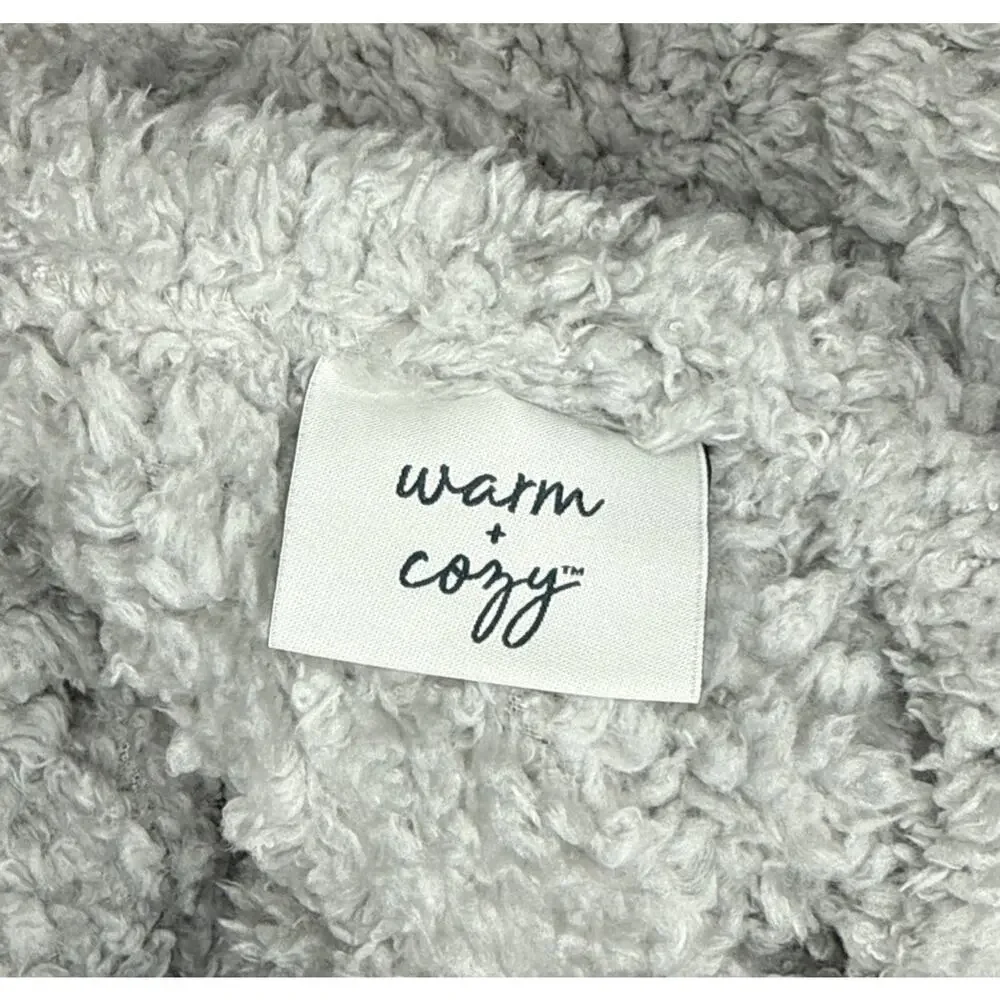 Warm & Cozy Faux Sherpa Hooded Poncho Gray Oversized Wearable Blanket